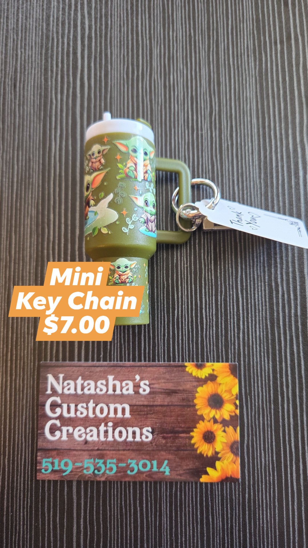 Natasha's Custom Creations -Mini Stanley Keychain - Green Yoda