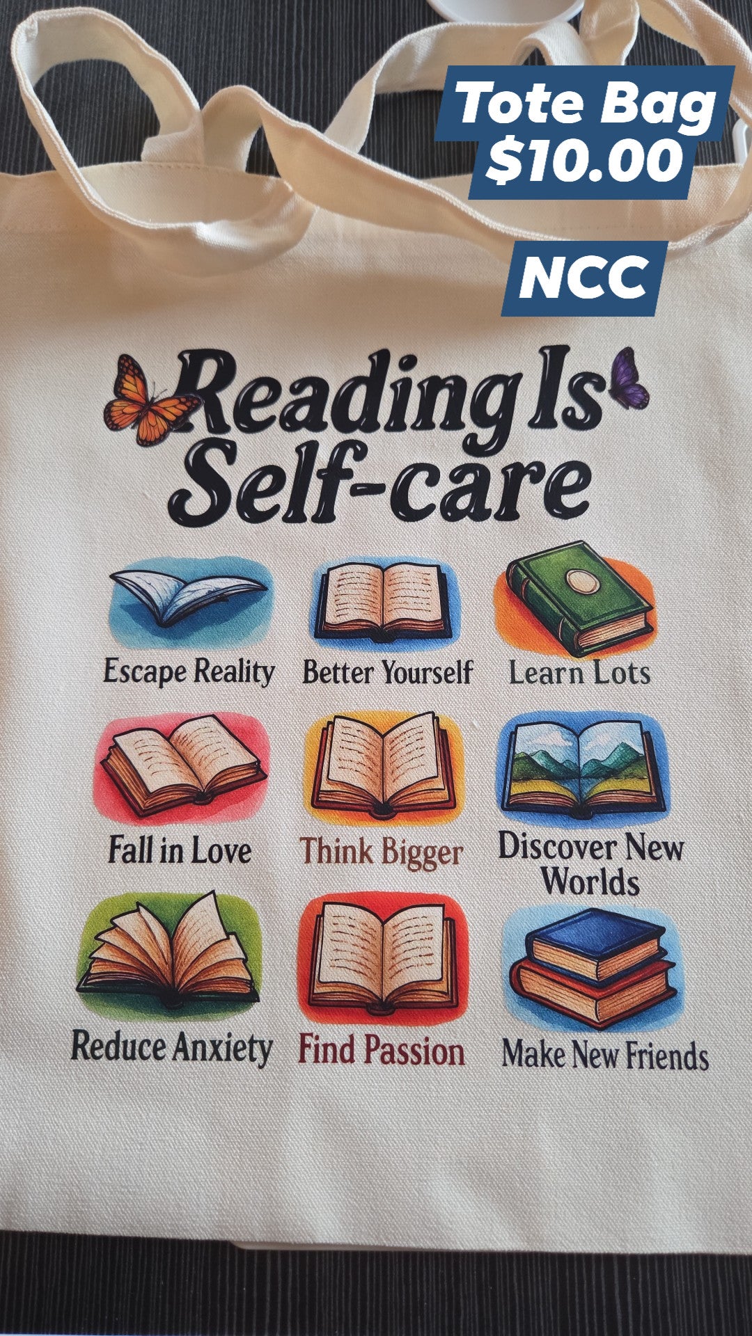 Natasha's Custom Creations - Tote Bag - Reading is Self Care