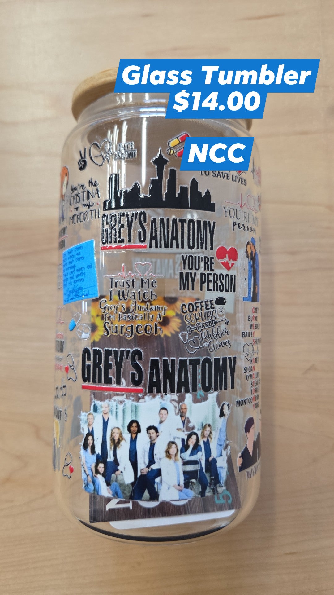 Natasha's Custom Creations - Glass Tumbler - Greys Anatomy