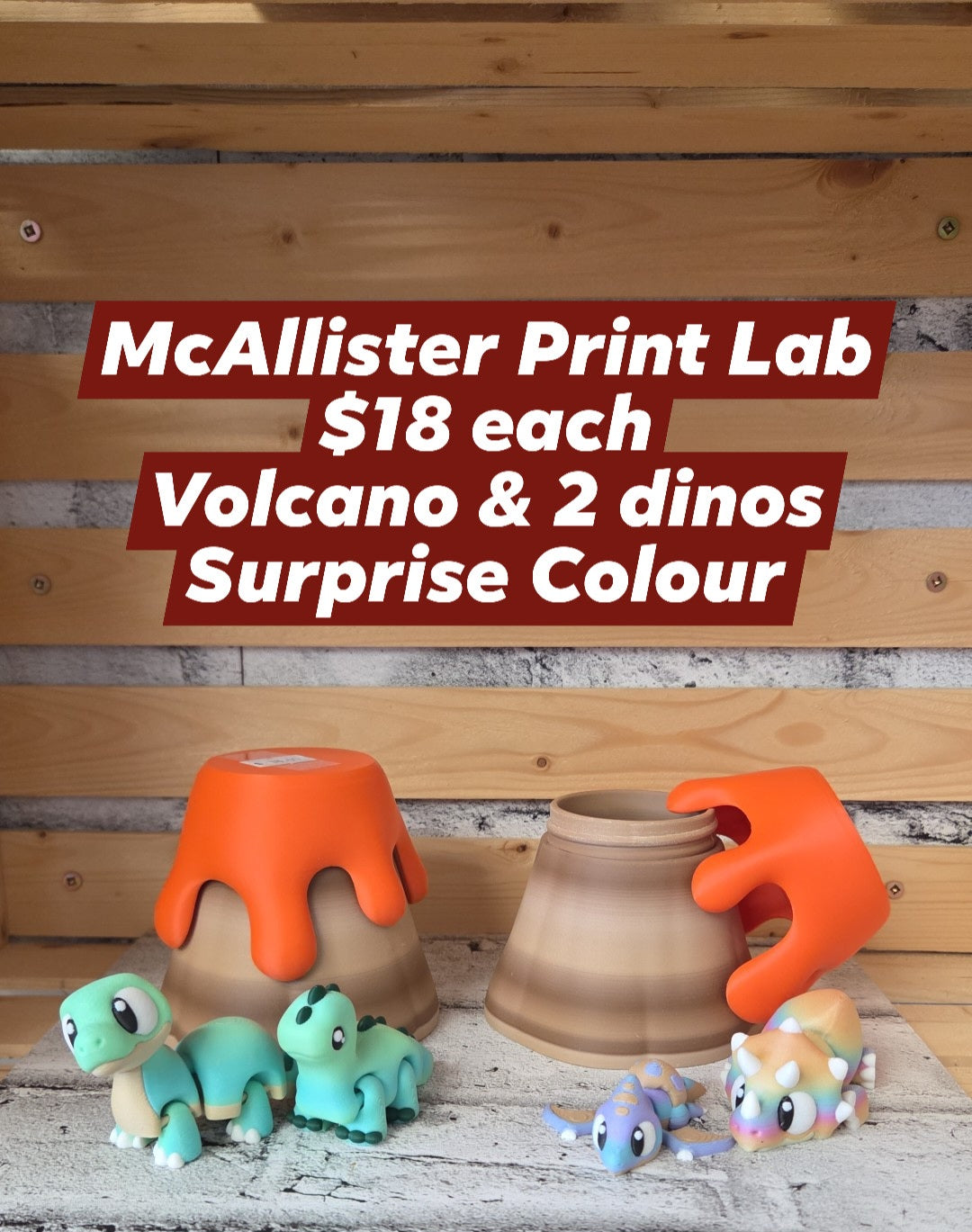 McAllister Print Lab - Volcano with 2 Dinos - Surprise Colour