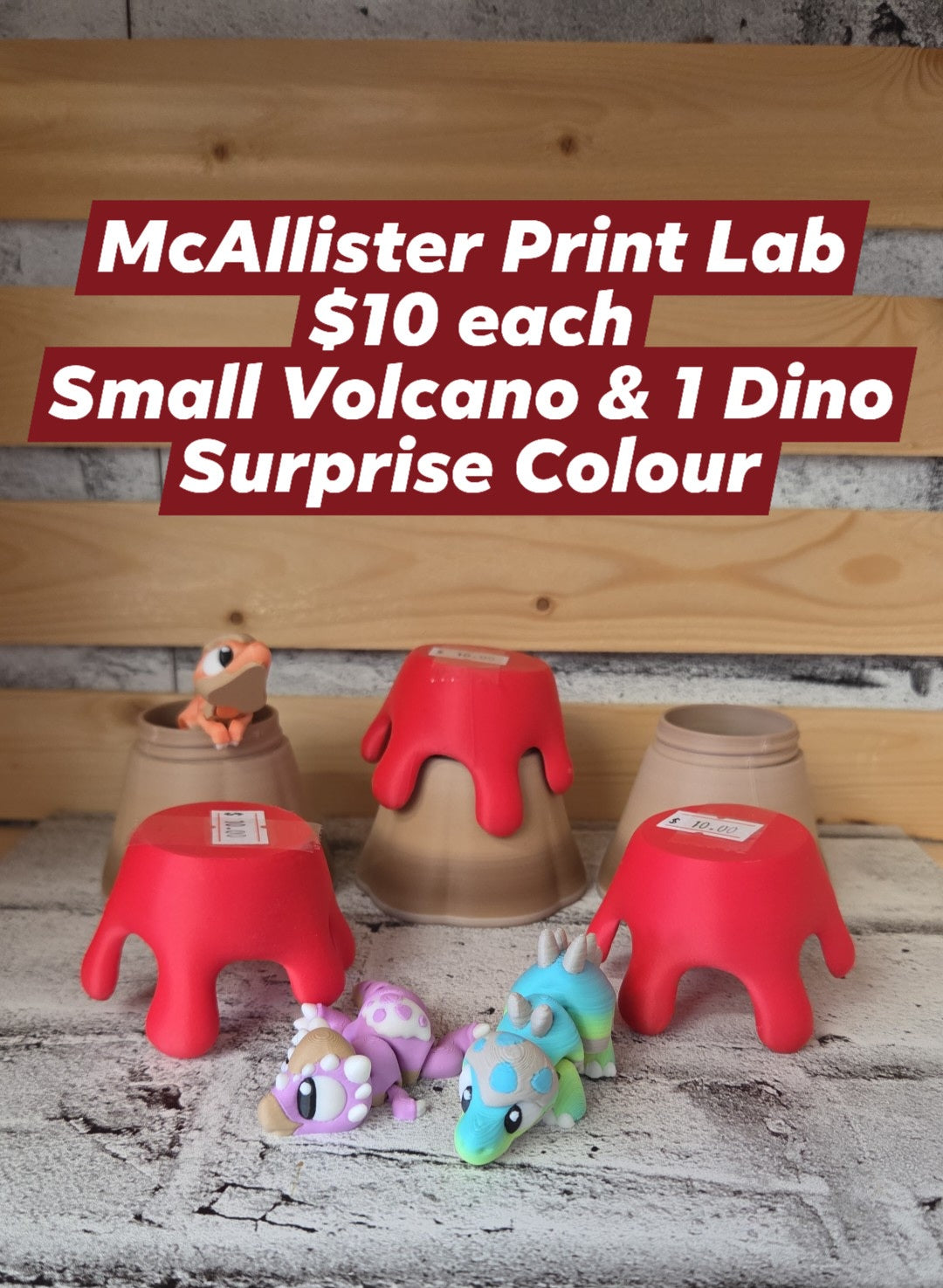 McAllister Print Lab - Small Volcano with 1 Dino - Surprise Colour