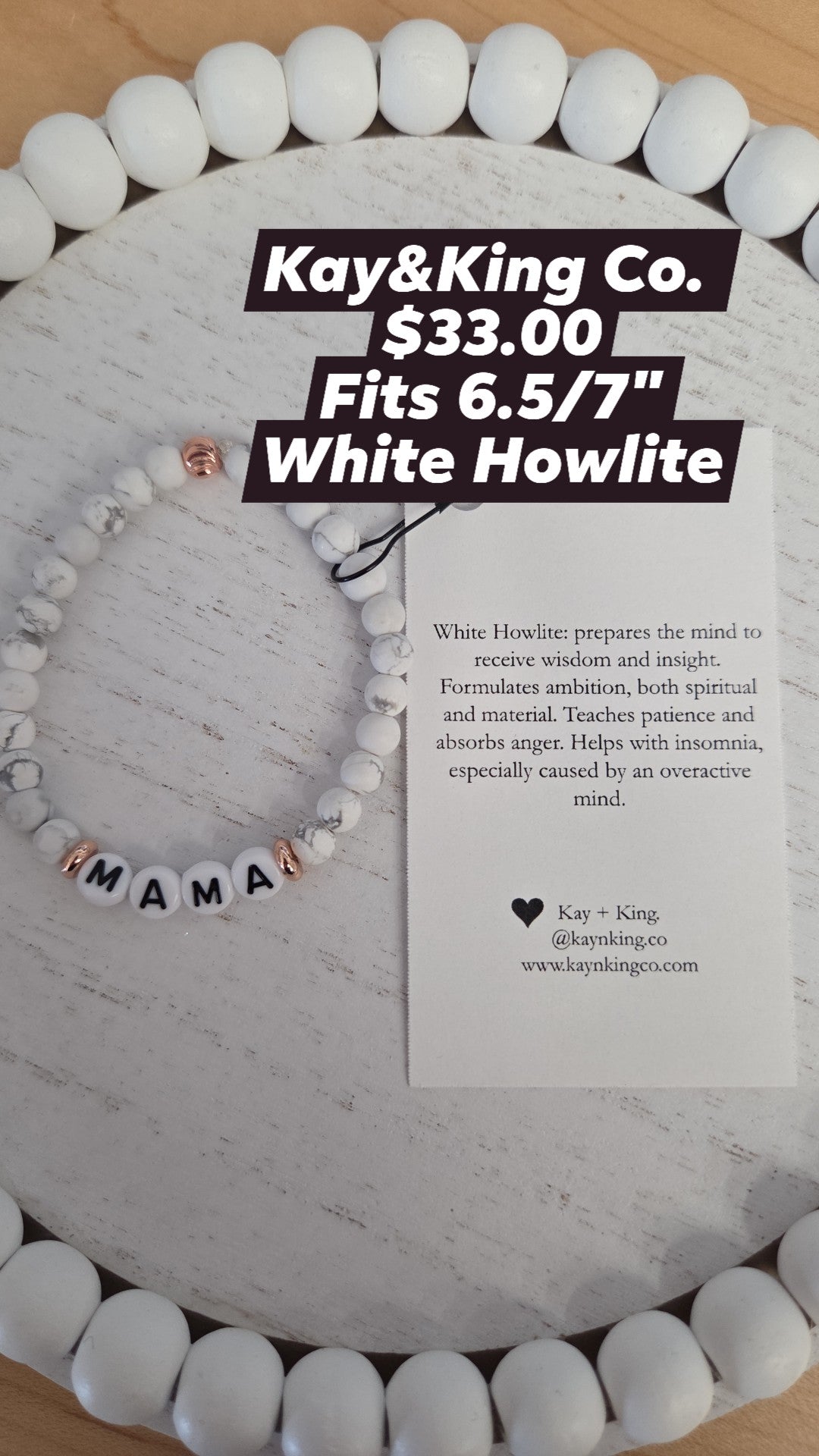 Kay & King Co. - Letter Bead - Mama - White Howlite