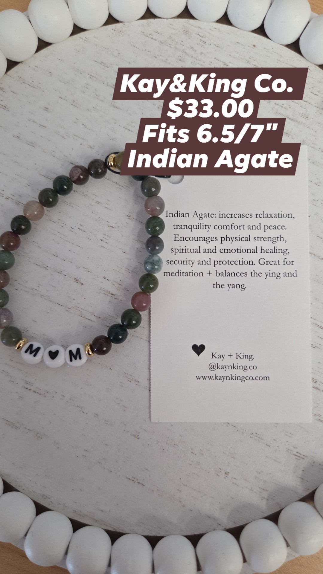 Kay & King Co. - Letter Bead - Mom - Indian Agate