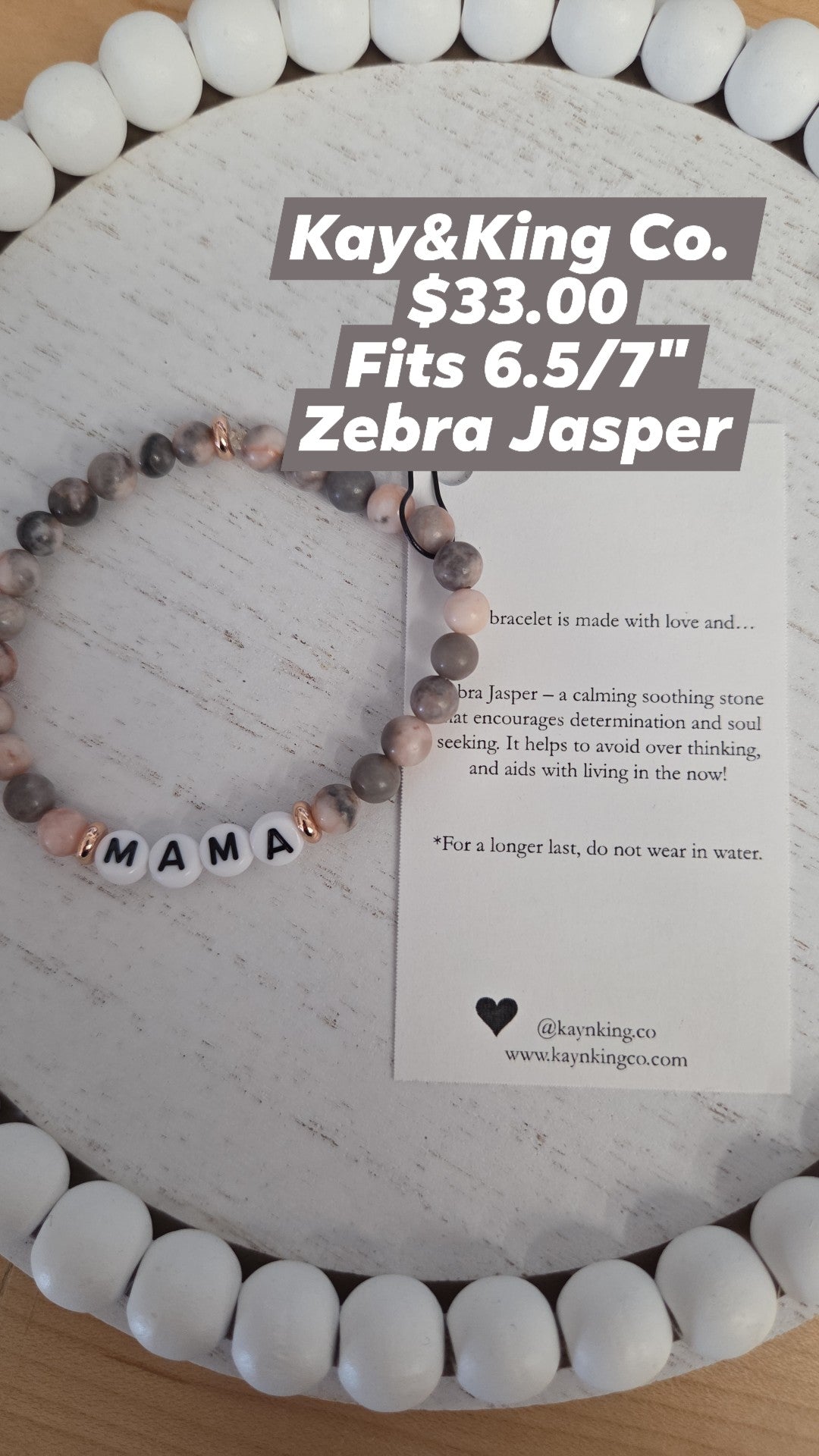 Kay & King Co. - Letter Bead - Mama -Zebra Jasper