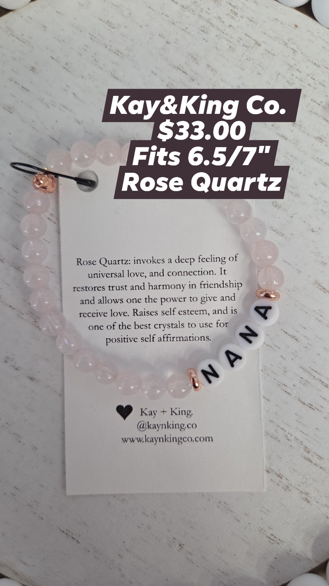 Kay & King Co. - Letter Bead - Nana - Rose Quartz