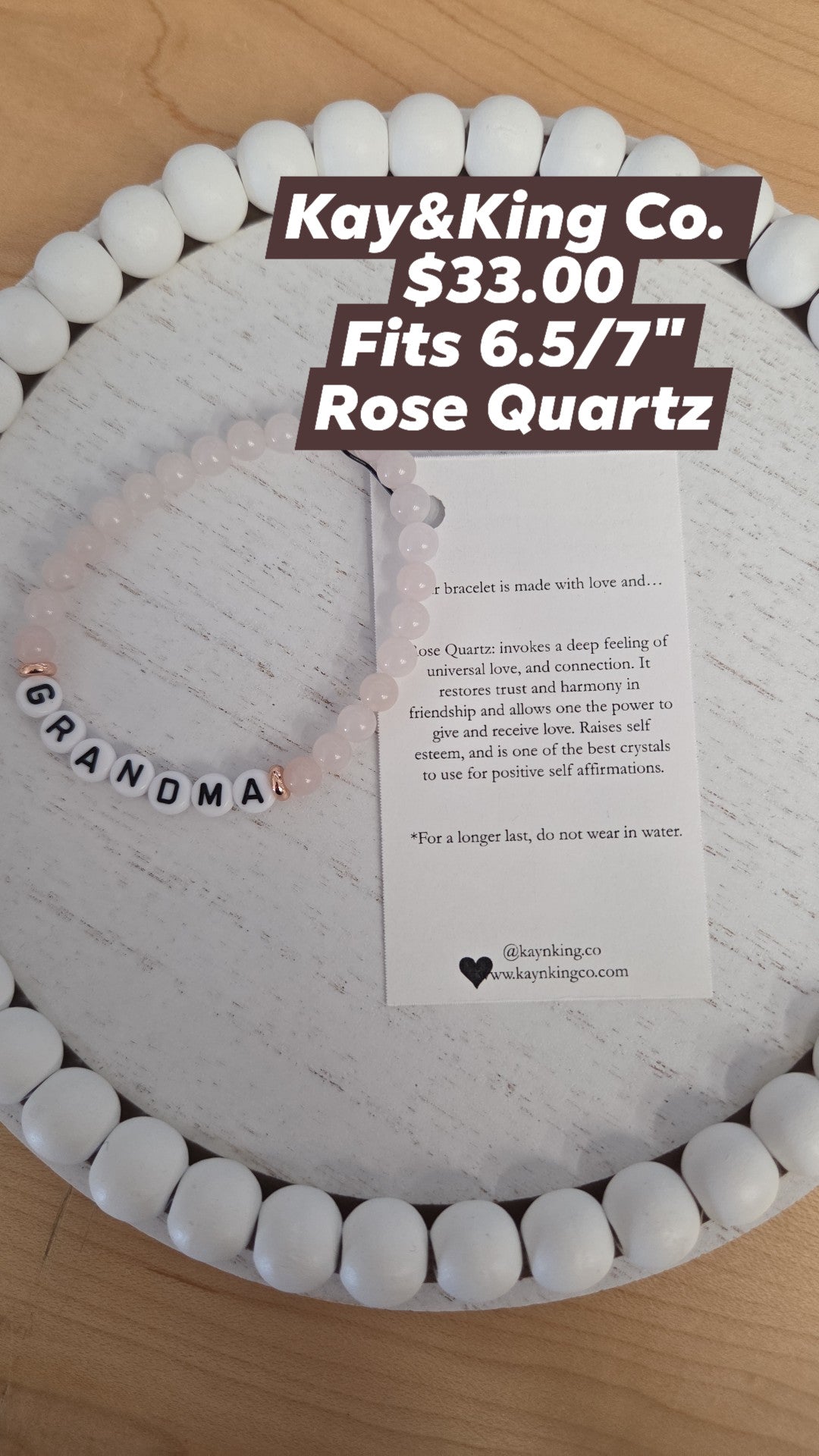 Kay & King Co. - Letter Bead - Grandma - Rose Quartz