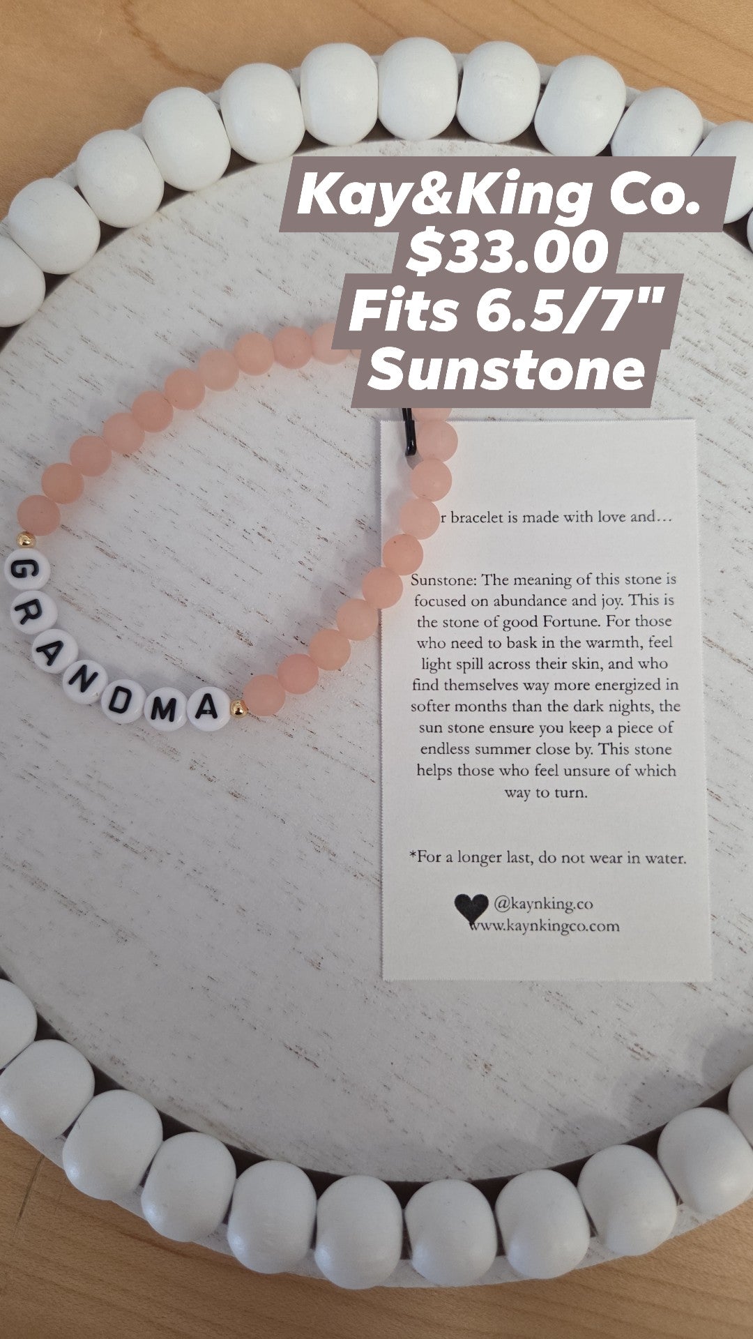Kay & King Co. - Letter Bead - Grandma - Sunstone