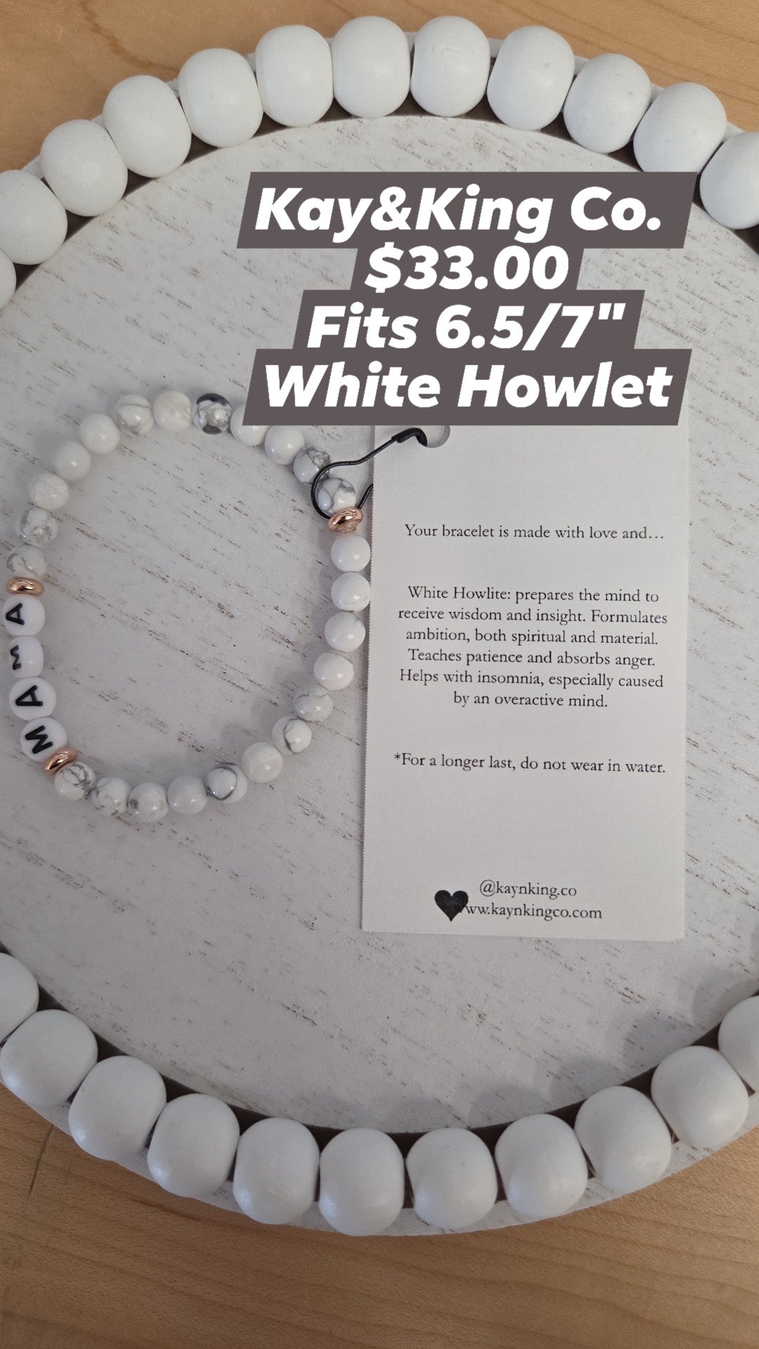 Kay & King Co. - Letter Bead - Mama - White Howlite
