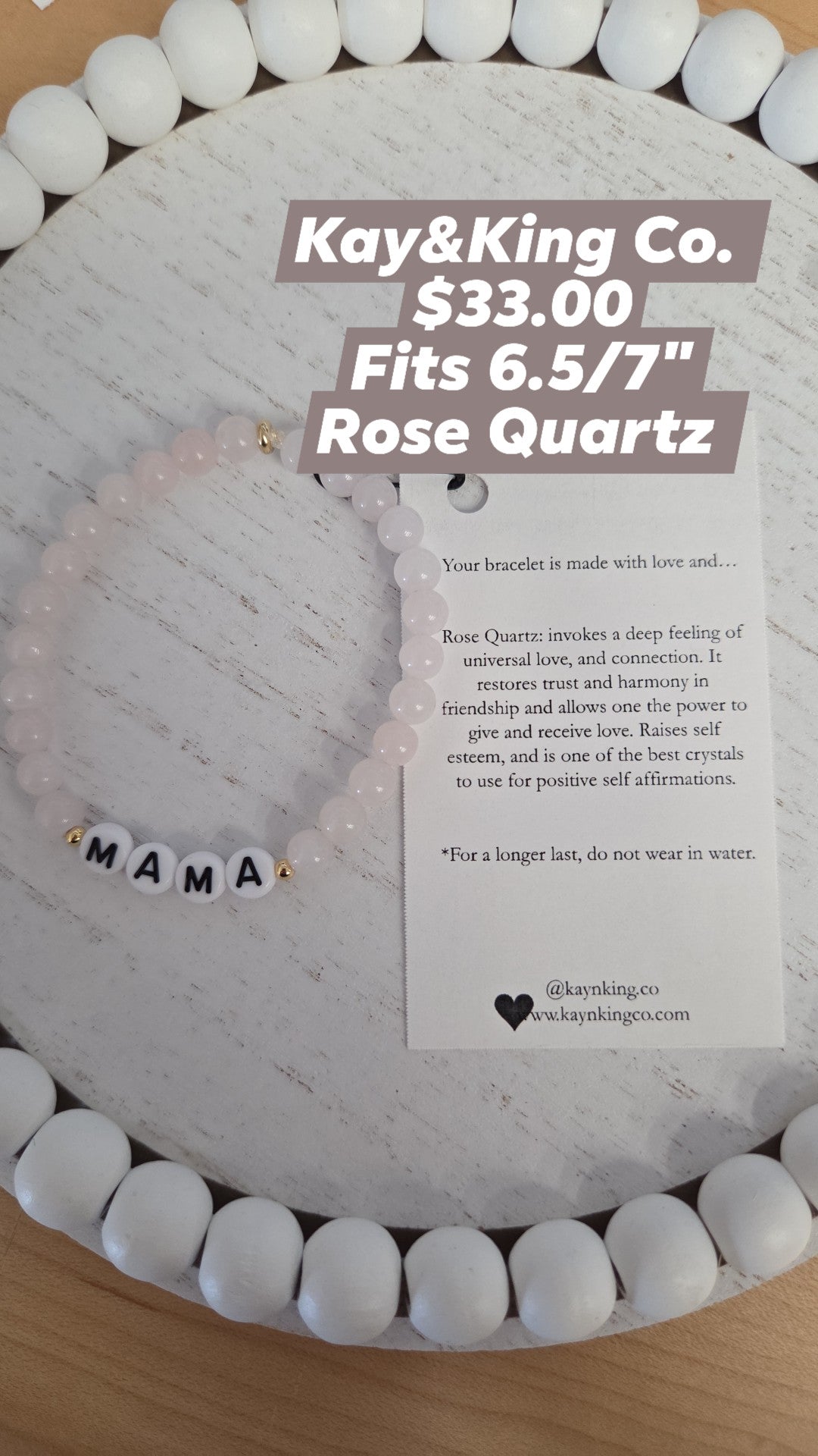 Kay & King Co. - Letter Bead - Mama - Rose Quartz
