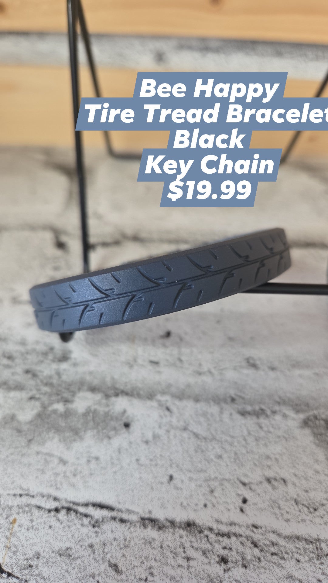 Bee Happy - Key Chain - Tire Tread Bracelet - Black
