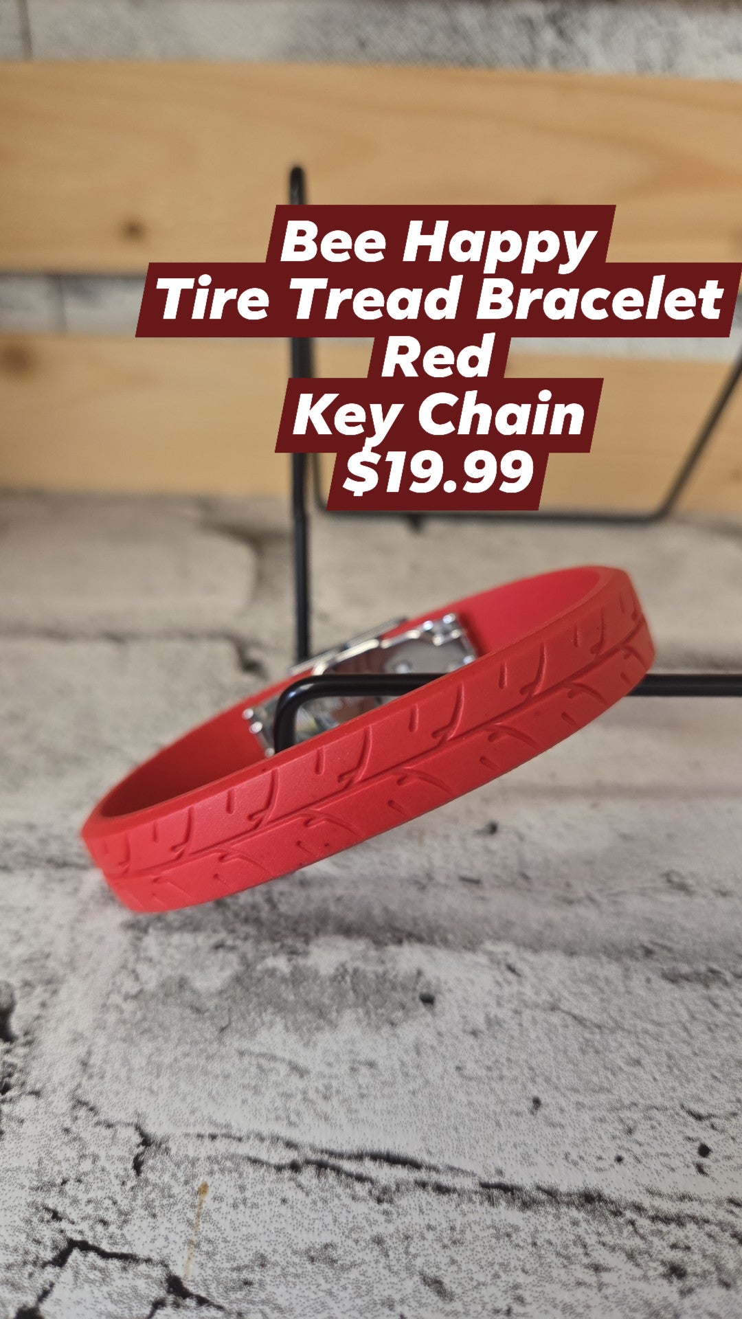 Bee Happy - Key Chain - Tire Tread Bracelet - Red