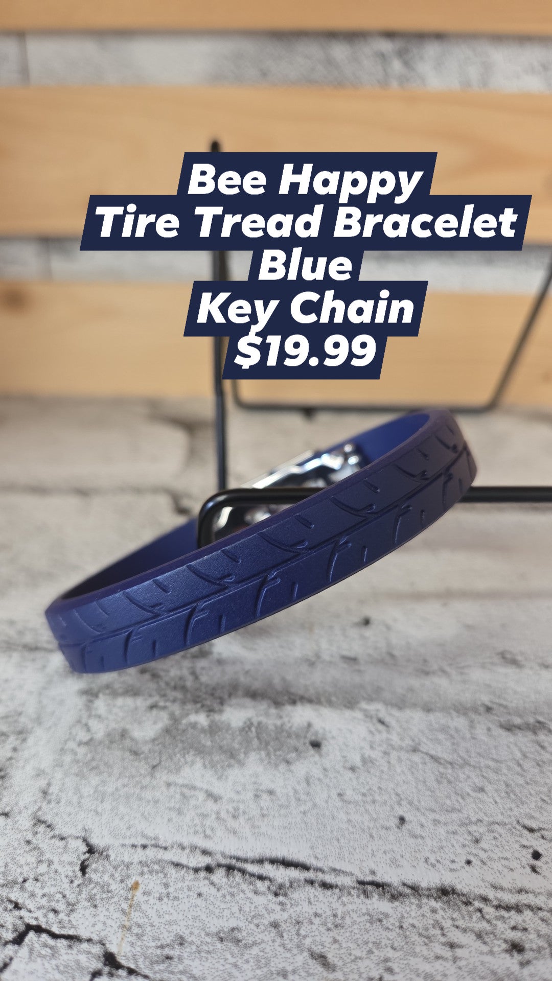Bee Happy - Key Chain - Tire Tread Bracelet - Blue