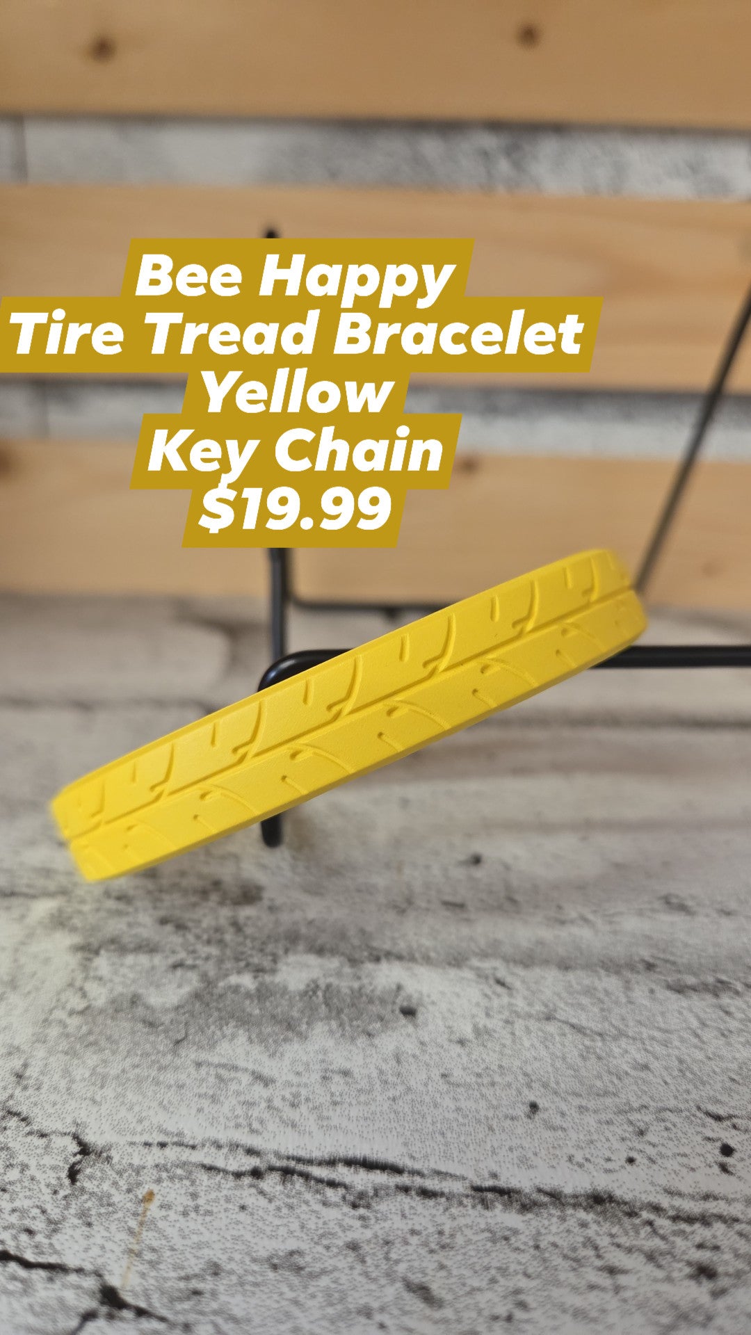 Bee Happy - Key Chain - Tire Tread Bracelet - Yellow