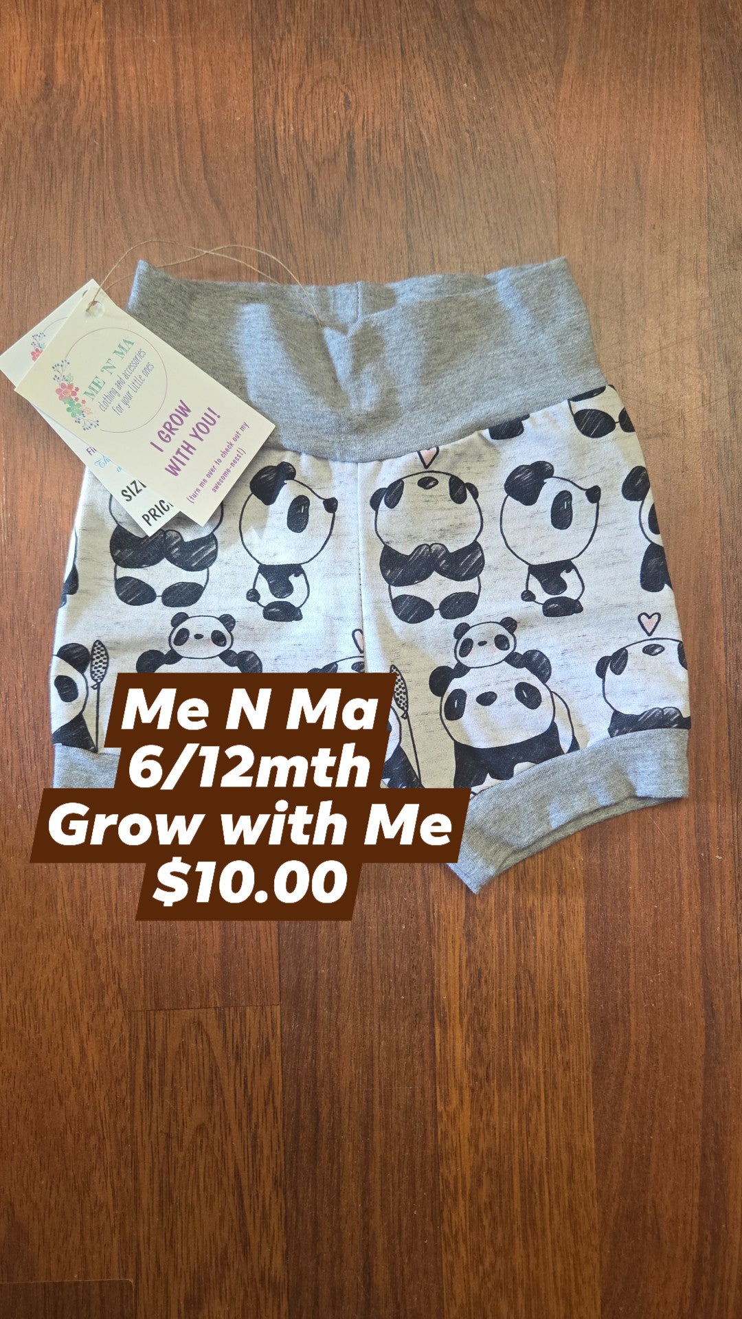Me n Ma - Grow with me short - 6/12mth - Pandas