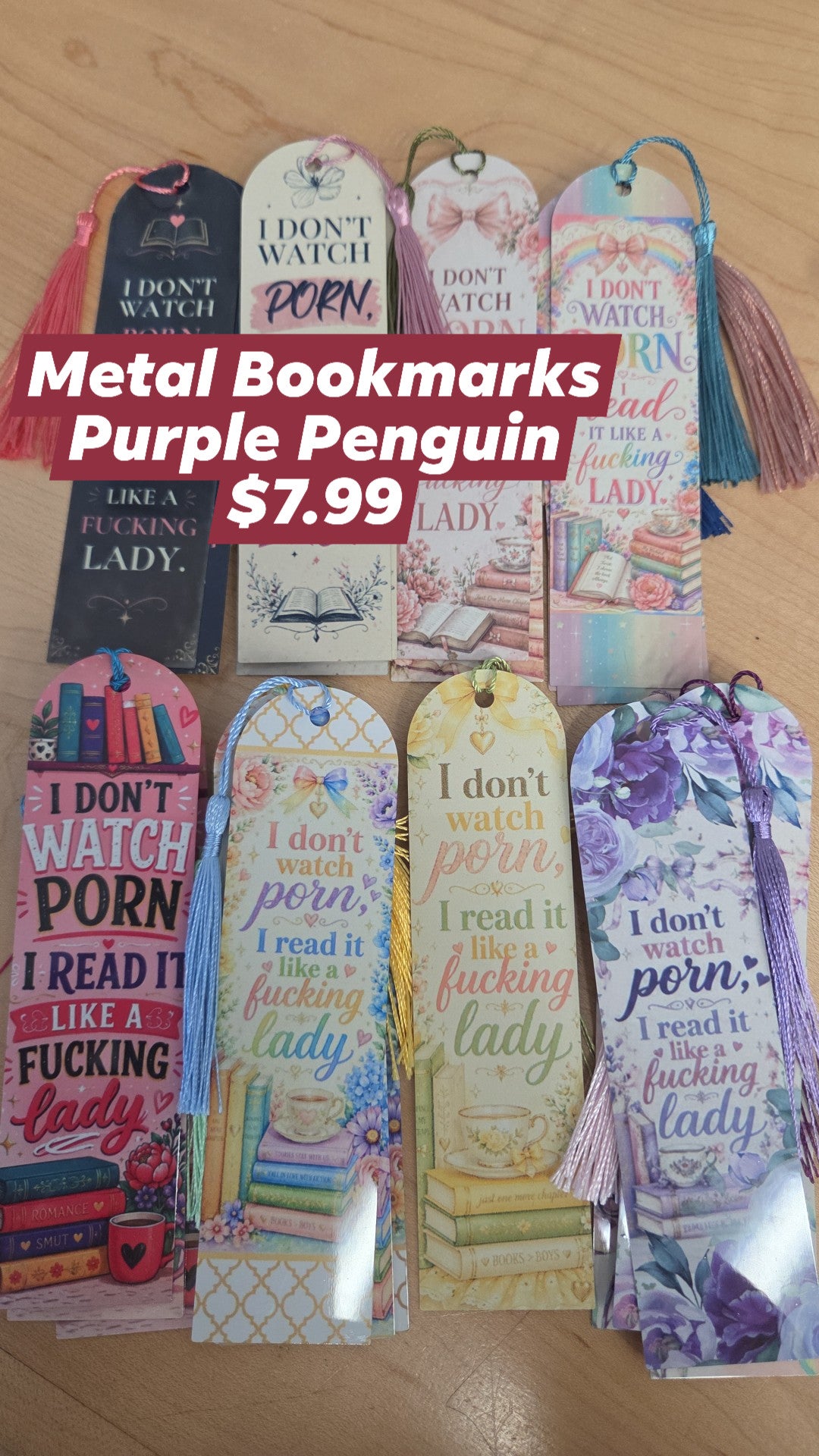 The Purple Penguin - Metal Bookmark - Surprise Colour - I dont watch porn