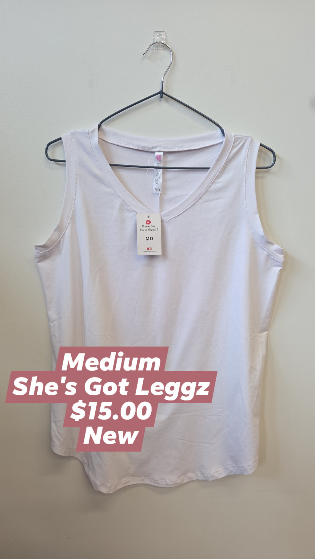 She's Got Leggz - Sleeveless - Medium - White/Pink/Black