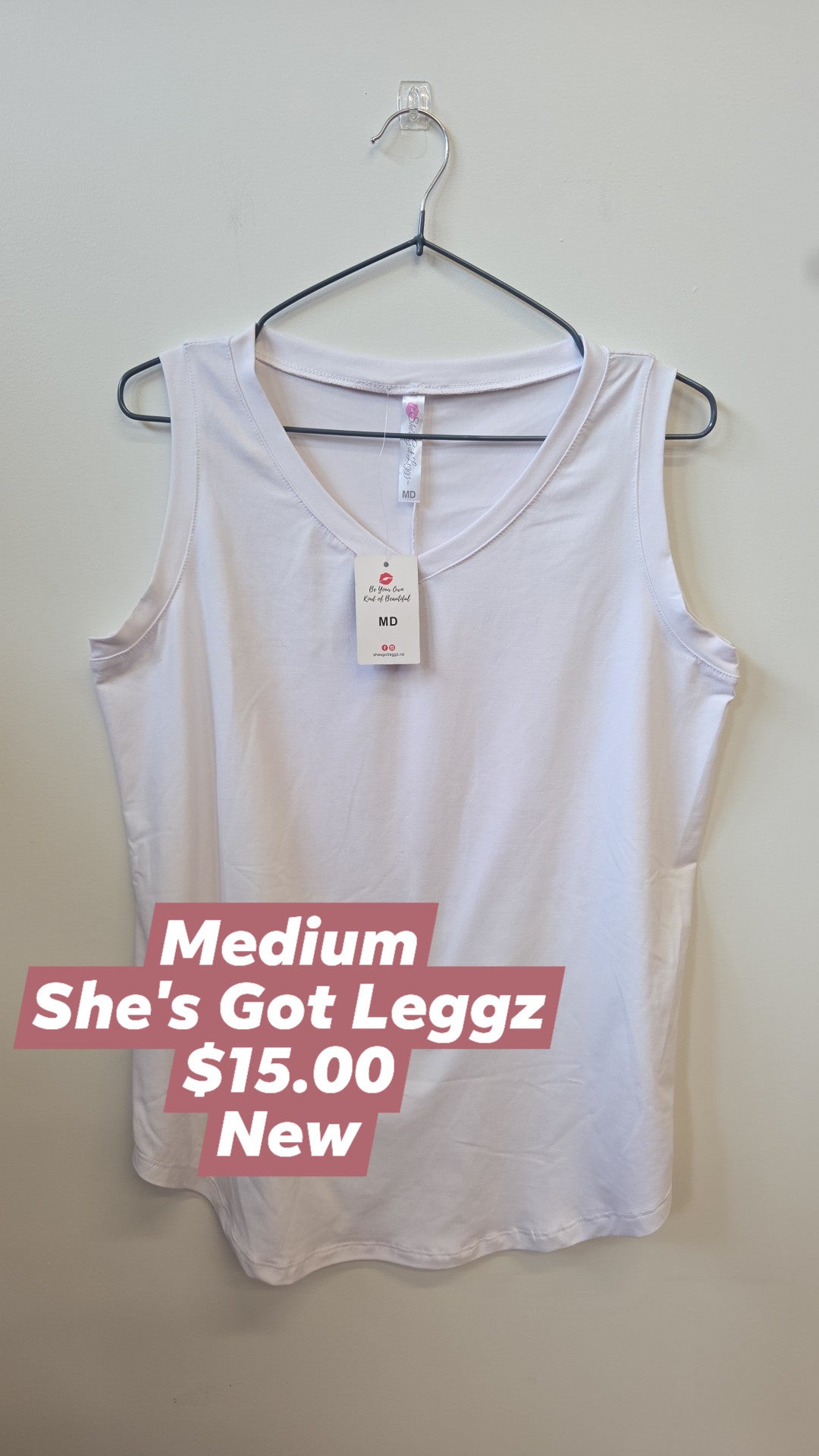 She's Got Leggz - Sleeveless - Medium - White/Pink/Black