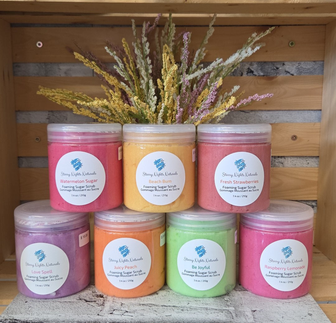 Starry Nights Naturals - Foaming Sugar Scrub - Watermelon Sugar/Fresh Strawberries/Juicy Peach/Raspberry Lemonade