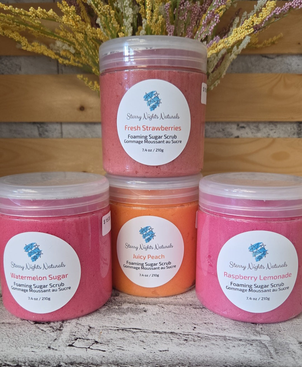 Starry Nights Naturals - Foaming Sugar Scrub - Watermelon Sugar/Fresh Strawberries/Juicy Peach/Raspberry Lemonade