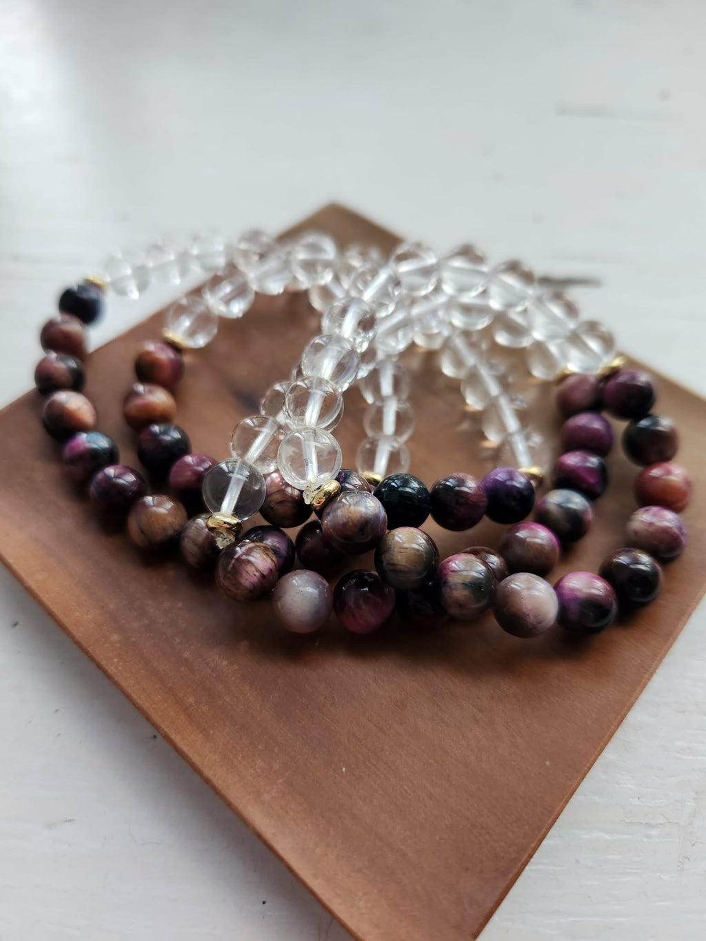 Kay & King Co. - Clear Quartz & Tiger Eye. 8mm beads, will fit 6.5-7" wrist.