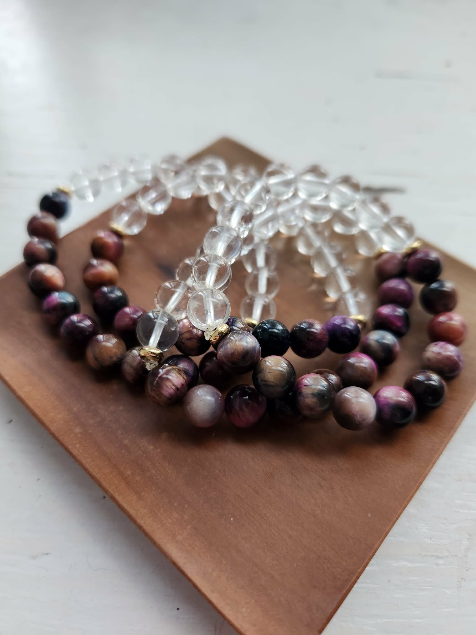 Kay & King Co. - Clear Quartz & Tiger Eye. 8mm beads, will fit 6.5-7" wrist.