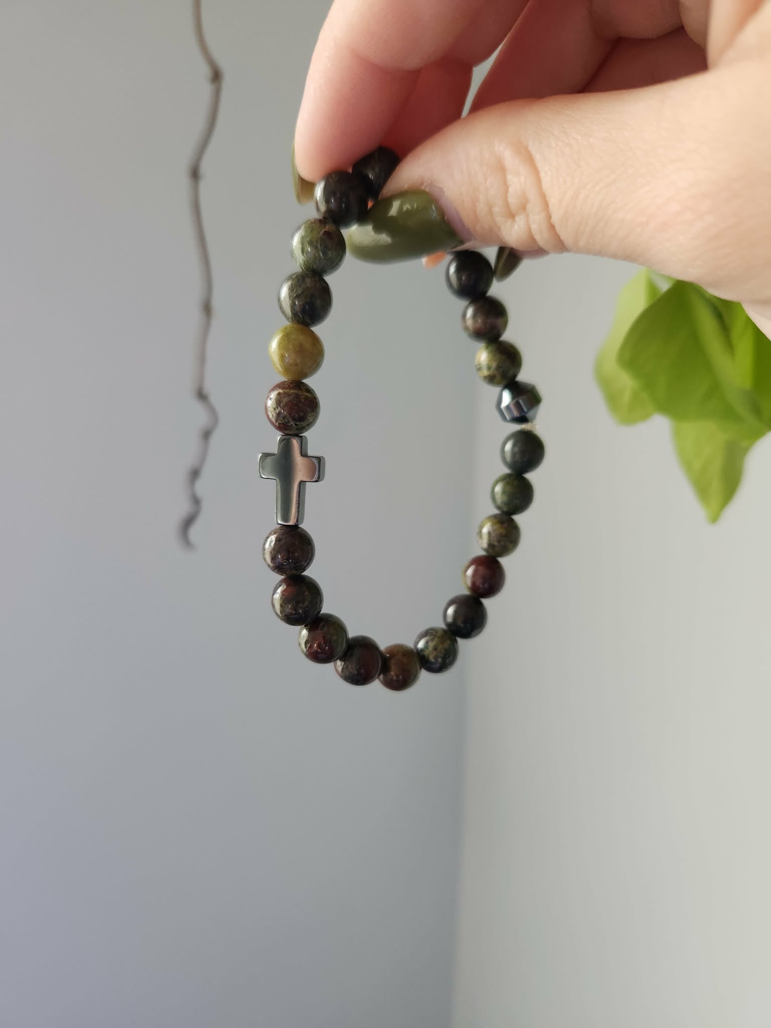 Kay & King Co. - His Cross Bracelet. Dragon Blood.  8mm beads. Mens.