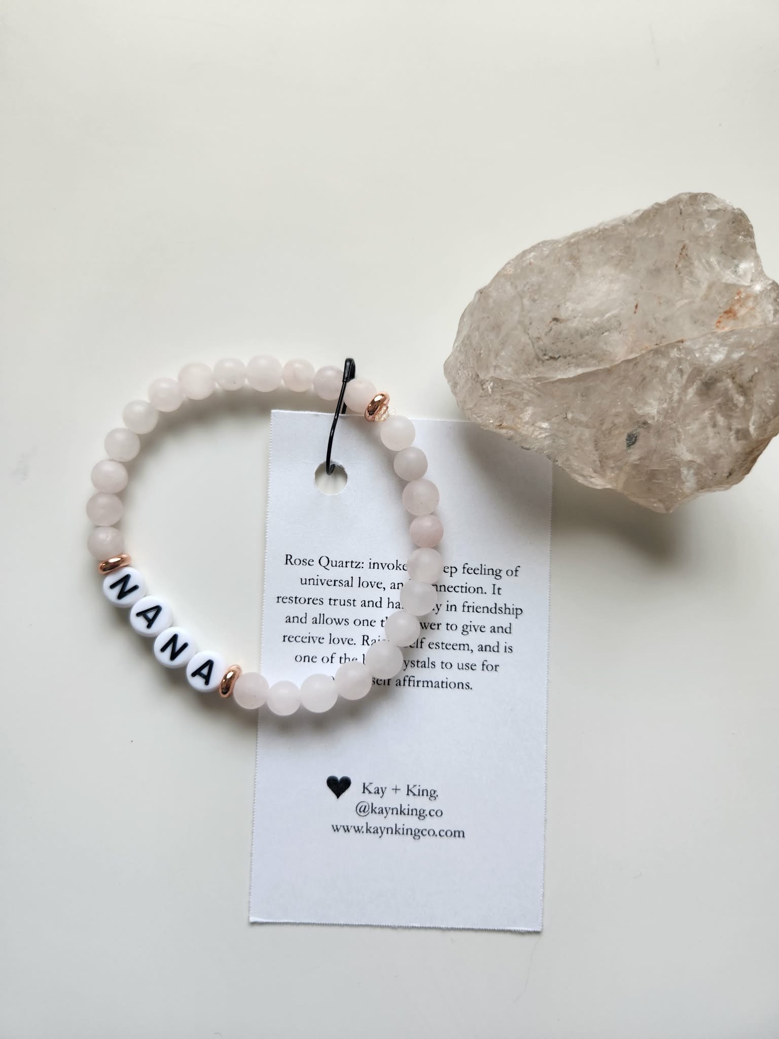 Kay & King Co. - Mama - Rose Quartz, will fit 6.5-7" wrist.