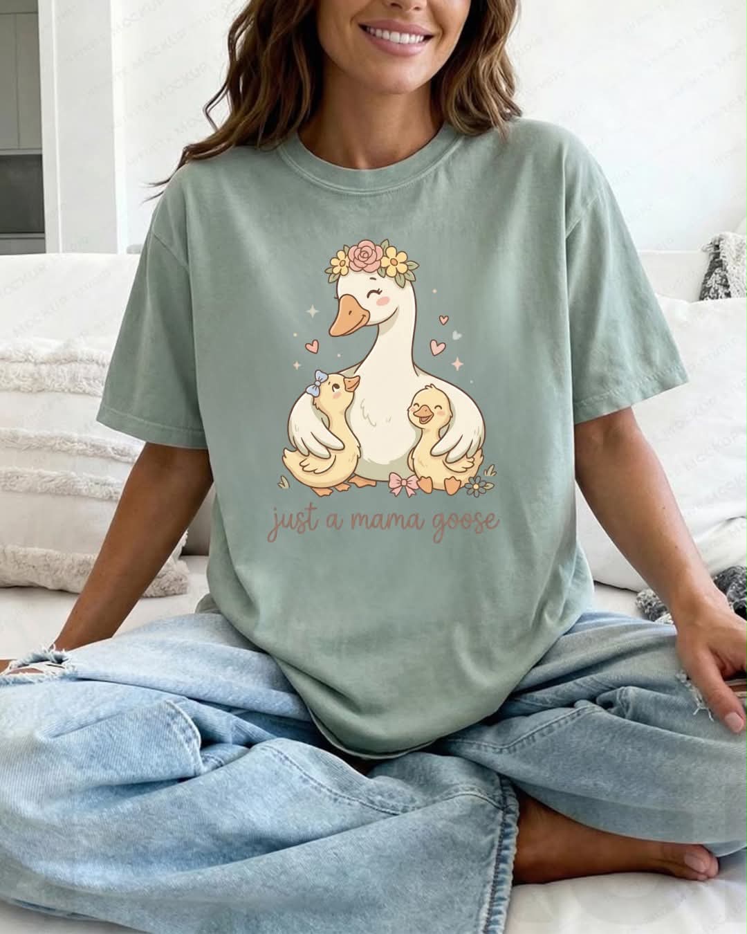 Apparel by LPB - Green Tee  - Goose with 2 Babies