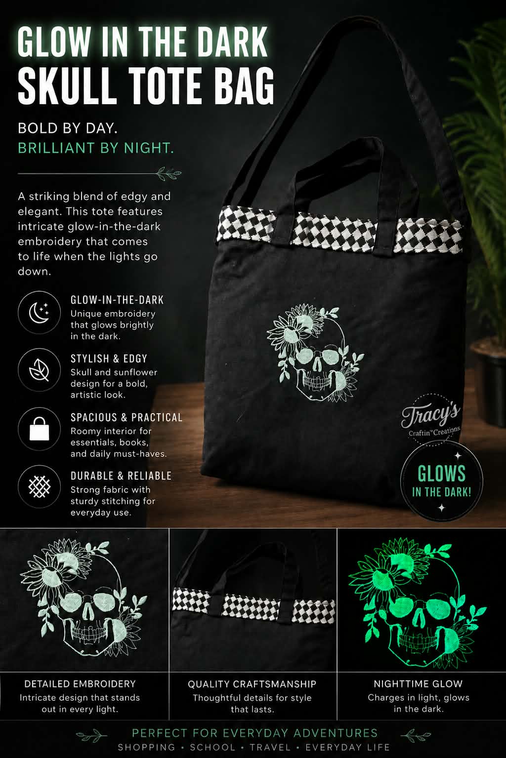 Tracy's Craftin' Creations - Black and Plaid Glow in the dark skull