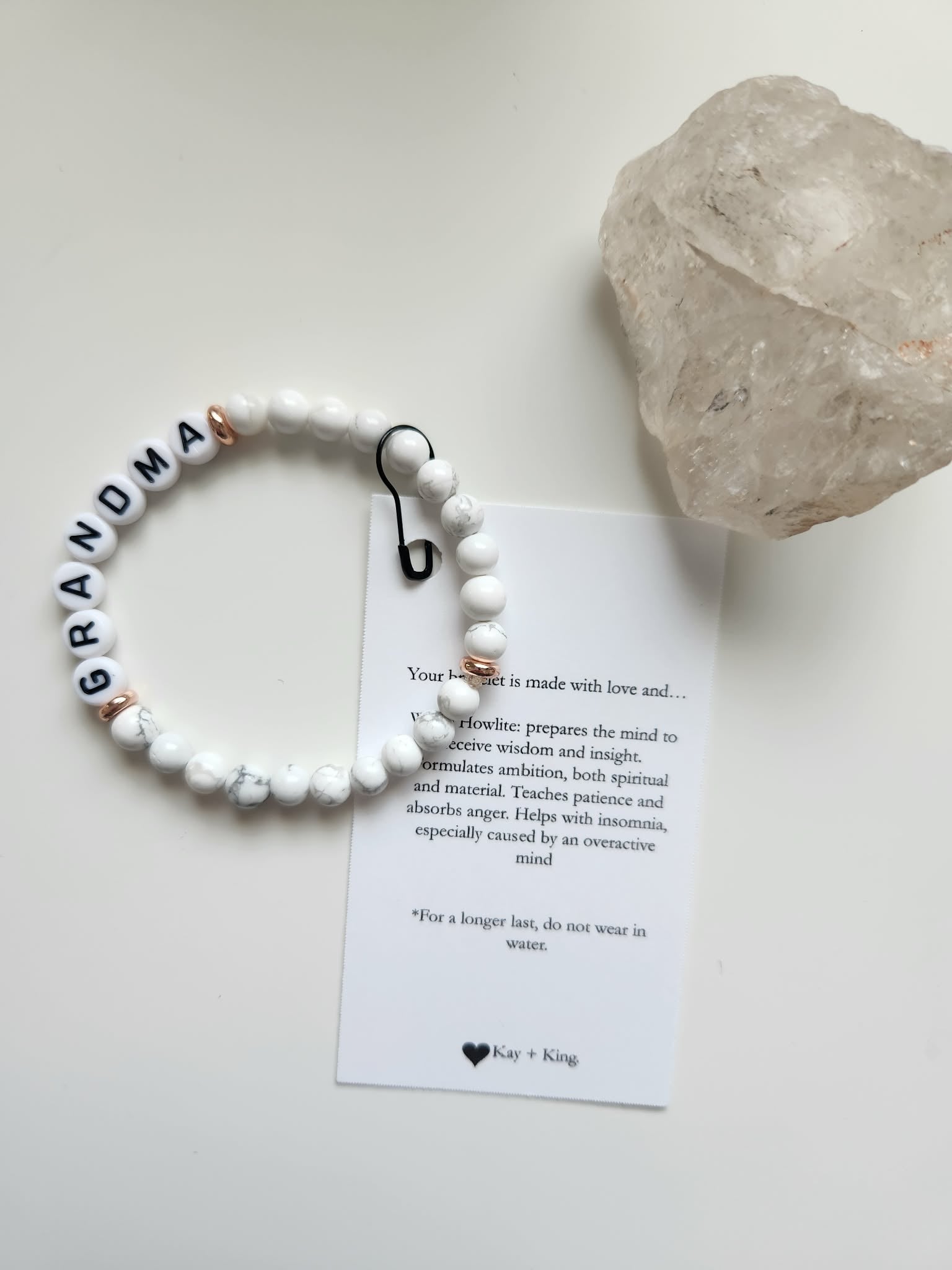 Kay & King Co. - Grandma - White Howlite, will fit 6.5-7" wrist.