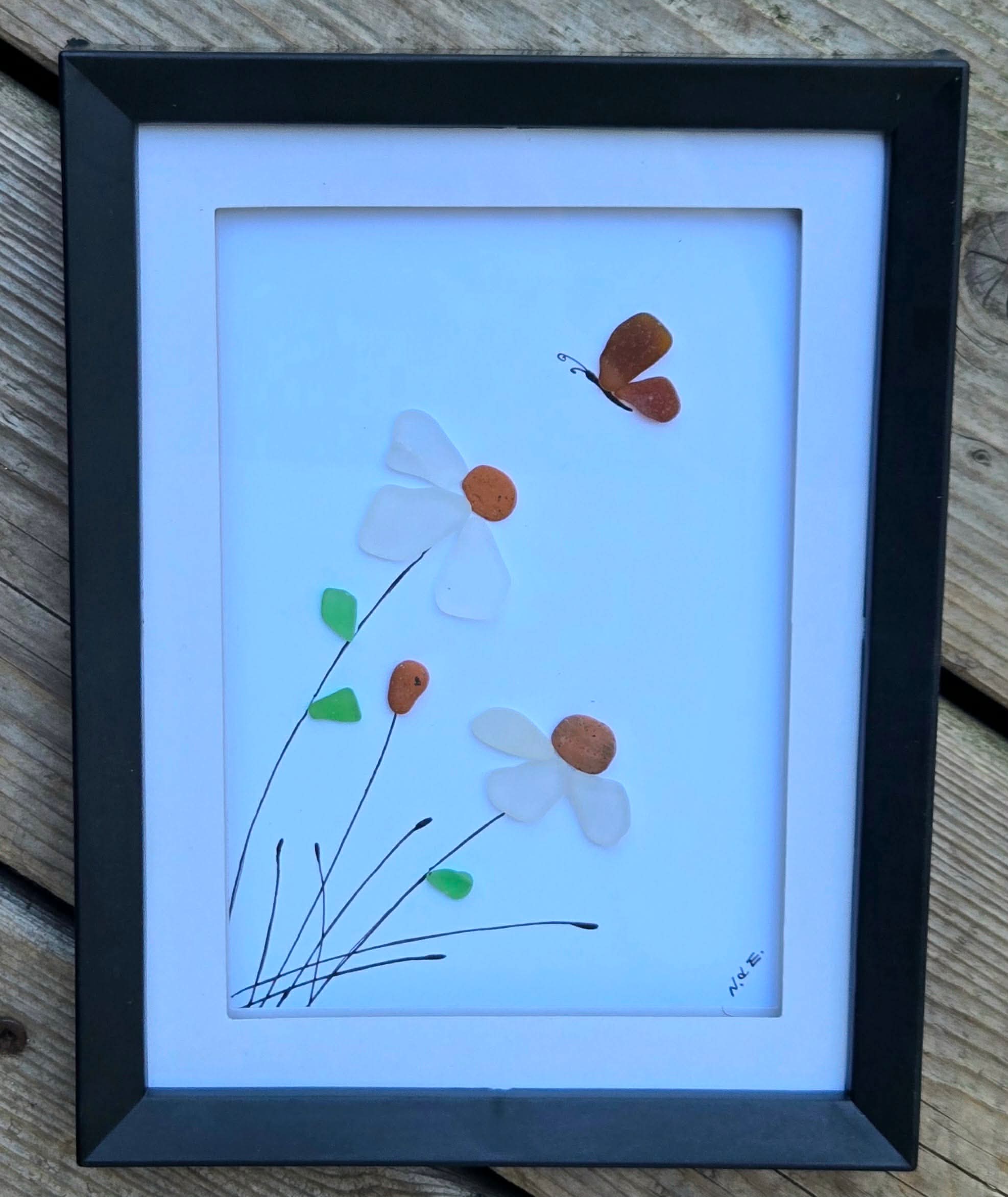 Whimsical Beach Glass - Flowers & Butterfly