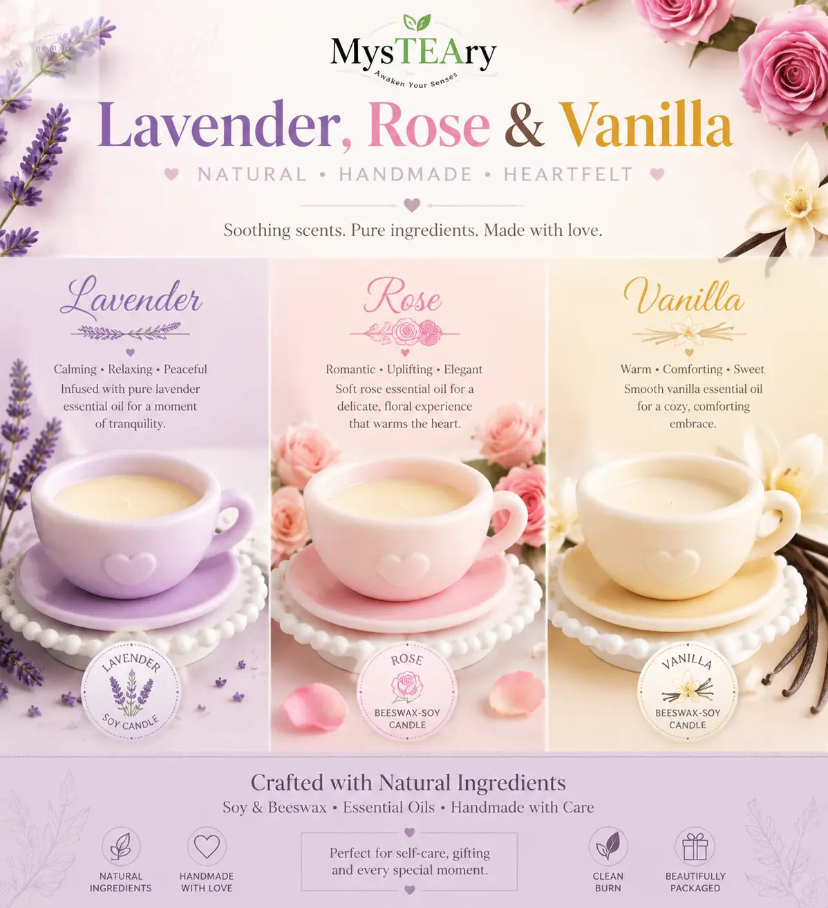 Goatmilk Cup & Saucer Soap - Vanilla, Lavender, Rose